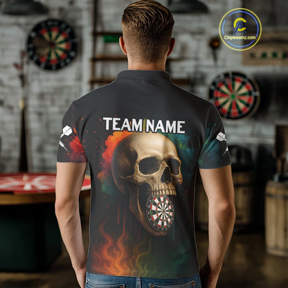 Custom Multi-Color Skull Dartboard Polo Dart Shirt For Men Colorful Skull Dart Jerseys NYN1324