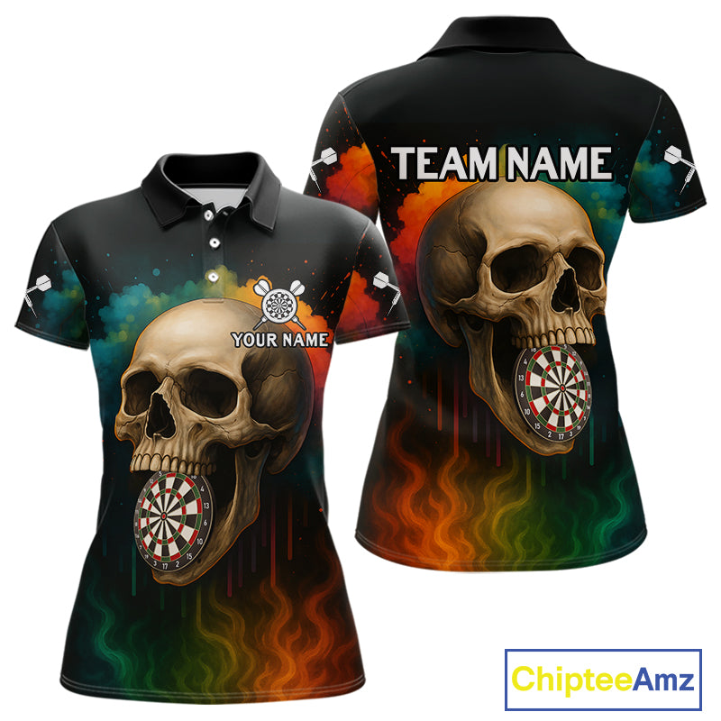Custom Multi-Color Skull Dartboard Polo Dart Shirt For Women Colorful Skull Dart Jerseys NYN1324