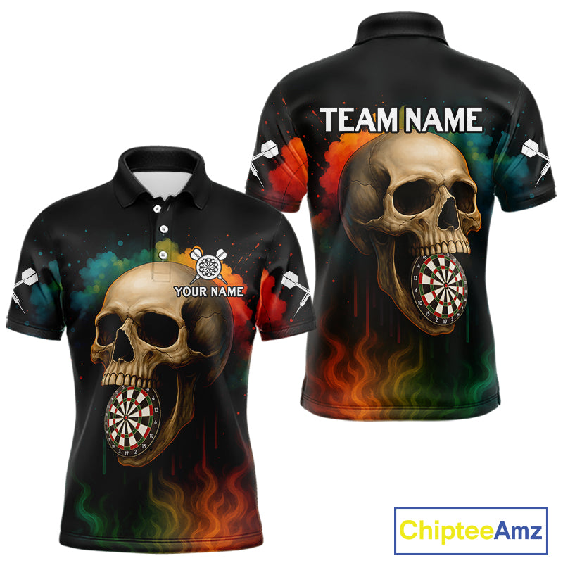 Custom Multi-Color Skull Dartboard Polo Dart Shirt For Men Colorful Skull Dart Jerseys NYN1324