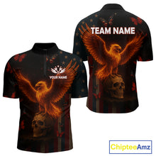 Load image into Gallery viewer, Custom US Flag Patriotic 1/4-Zip Dart Shirt For Men Flame Eagle Skull Dart Jersey NYN1331