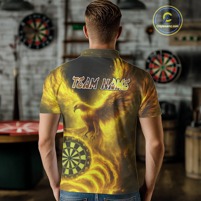 Custom Yellow Flames Phoenix Dartboard Darts Jersey Personalized Darts Polo Shirt For Men NYN0970