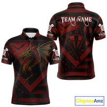 Load image into Gallery viewer, Custom Red Grunge Dragon Dartboard Dart Polo Shirt For Men Outfit Dart Team Jersey NYN1363