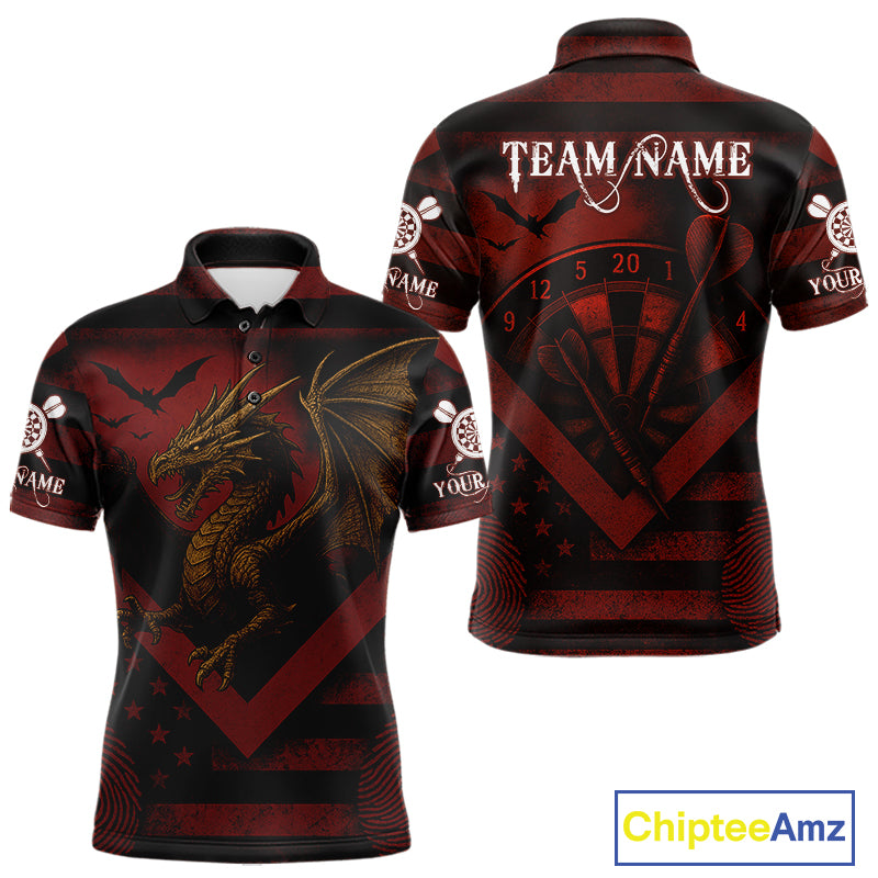 Custom Red Grunge Dragon Dartboard Dart Polo Shirt For Men Outfit Dart Team Jersey NYN1363