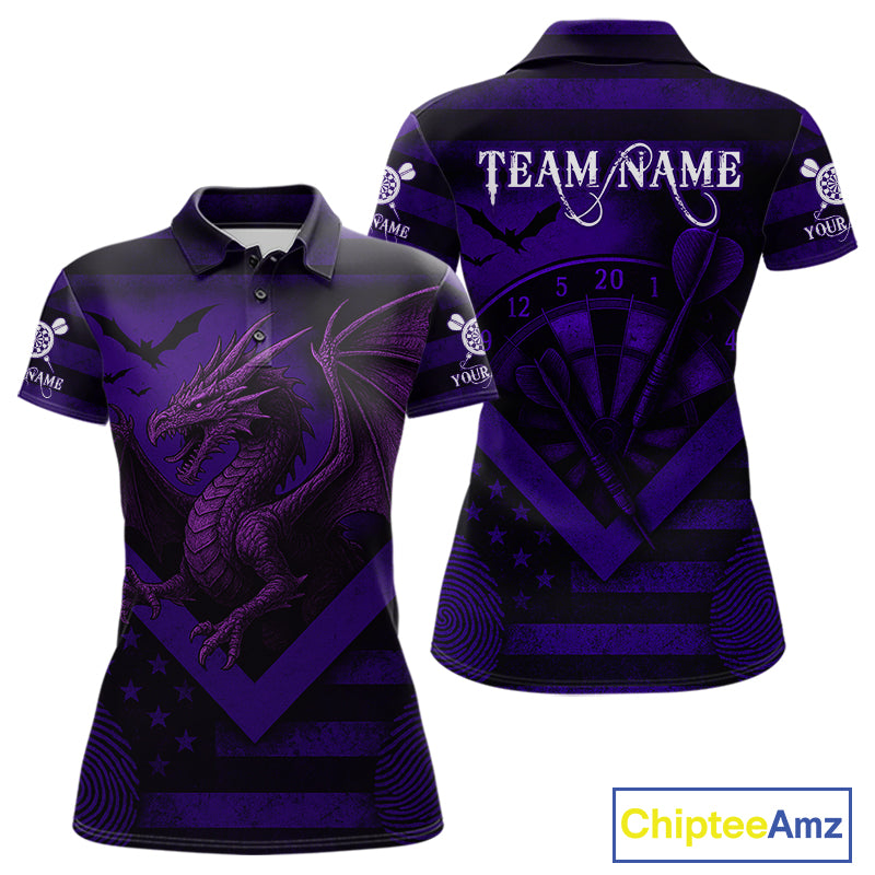 Custom Purple Grunge Dragon Dartboard Dart Polo Shirt For Women Outfit Dart Team Jersey NYN1364