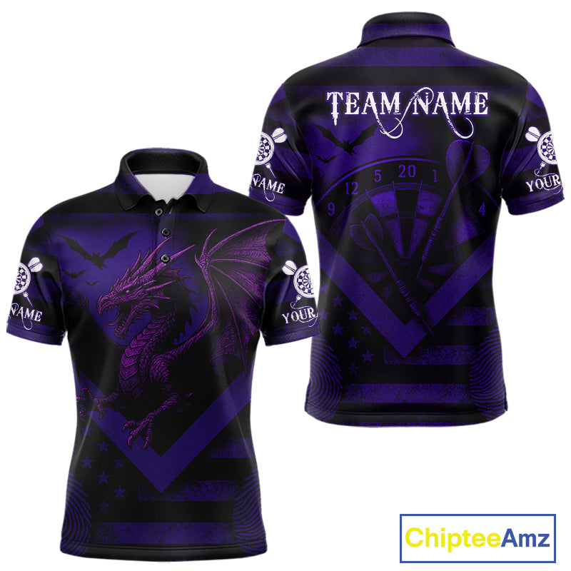 Custom Purple Grunge Dragon Dartboard Dart Polo Shirt For Men Outfit Dart Team Jersey NYN1364
