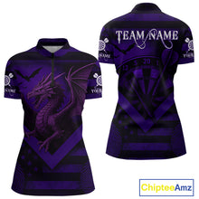 Load image into Gallery viewer, Custom Purple Grunge Dragon Dartboard Dart 1/4-Zip Shirt For Women Outfit Dart Team Jersey NYN1364