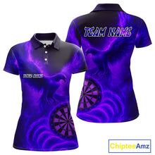 Load image into Gallery viewer, Women&#39;s Darts Polo Shirt Personalized Flaming Phoenix Dartboard Darts Jersey | Purple NYN1026
