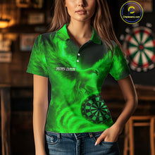 Load image into Gallery viewer, Women&#39;s Darts Polo Shirt Personalized Flaming Phoenix Dartboard Darts Jersey | Green NYN1027