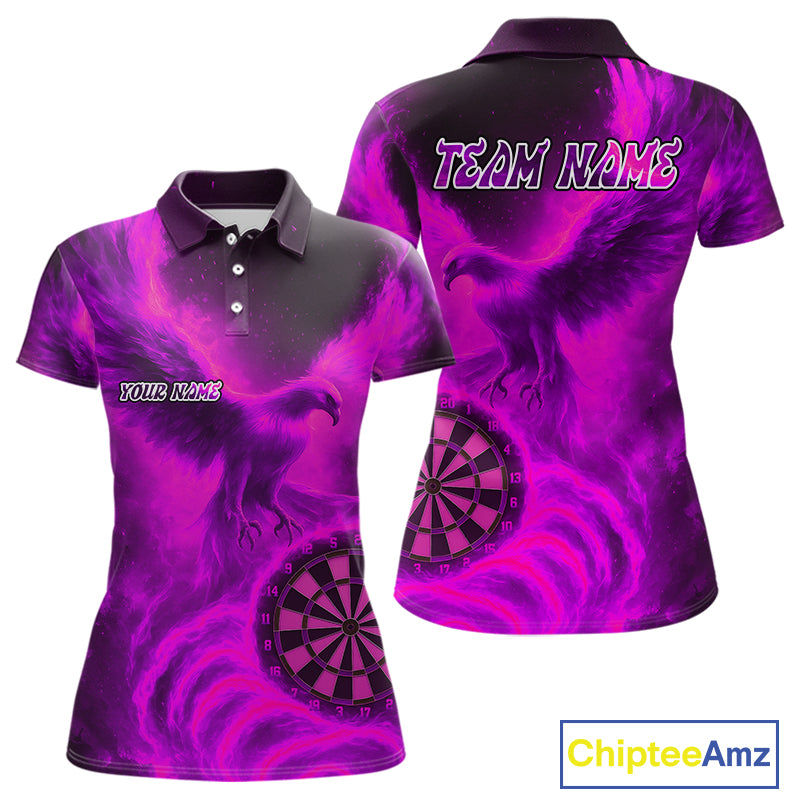 Women's Darts Polo Shirt Personalized Flaming Phoenix Dartboard Darts Jersey | Pink NYN1028