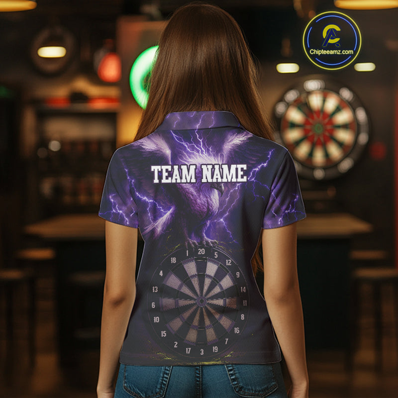 Custom Lightning Purple Eagle Dartboard Women Dart Shirt Outfits Dart Team Jerseys NYN1066