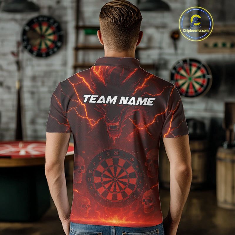 Red Custom Lightning Dragon Skull Dart Shirts For Men Outfit Dart Dragon Jerseys NYN1058