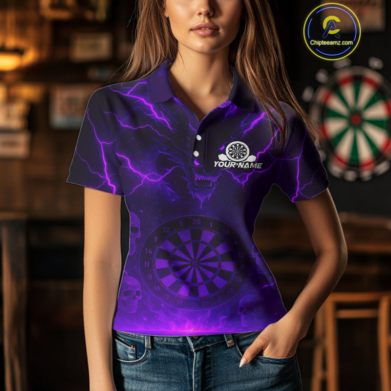 Purple Custom Lightning Dragon Skull Dart Shirts For Women Outfit Dart Dragon Jerseys NYN1059