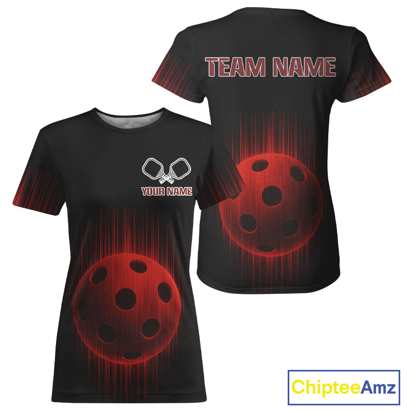 Pickleball T-Shirt For Women Custom Glitch Streaks Pickleball, Pickleball Gift | Red NYN1081