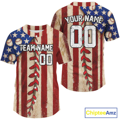 Men's Patriotic Baseball Jersey Custom US Flag Button Up Baseball Jersey For Newborns NYN1262