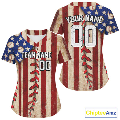 Women's Patriotic Baseball Jersey Custom US Flag Button Up Baseball Jersey For Newborns NYN1262