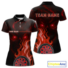 Load image into Gallery viewer, Custom Black And Red Flames Skull Dartboard Polo Dart Shirt For Women Outfit Dart Team Jerseys NYN0926