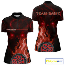 Load image into Gallery viewer, Custom Black And Red Flames Skull Dartboard 1/4-Zip Dart Shirt For Women Outfit Dart Team Jerseys NYN0926