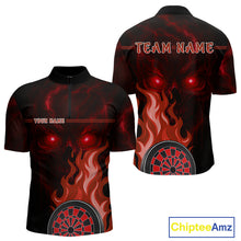 Load image into Gallery viewer, Custom Black And Red Flames Skull Dartboard 1/4-Zip Dart Shirt For Men Outfit Dart Team Jerseys NYN0926