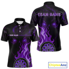 Load image into Gallery viewer, Custom Black And Purple Flames Skull Dartboard Polo Dart Shirt For Men Outfit Dart Team Jerseys NYN0927