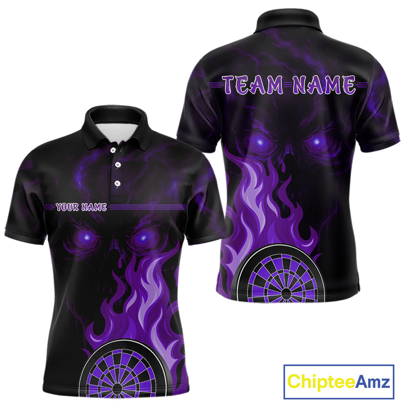 Custom Black And Purple Flames Skull Dartboard Polo Dart Shirt For Men Outfit Dart Team Jerseys NYN0927