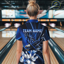 Load image into Gallery viewer, Blue Galaxy Eagle Bowling Shirt For Women Custom Polo Quarter-Zip Bowling Team Jersey NYN3680