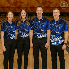 Load image into Gallery viewer, Blue Galaxy Eagle Bowling Shirt For Men Custom Polo Quarter-Zip Bowling Team Jersey NYN3680