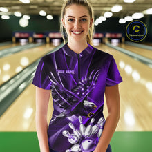 Load image into Gallery viewer, Purple Galaxy Eagle Bowling Shirt For Women Custom Polo Quarter-Zip Bowling Team Jersey NYN3681