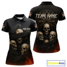 Load image into Gallery viewer, Custom Flames Grunge Roses Black Skull Dart Women Polo Shirt Outfits Dart Jerseys NYN1559