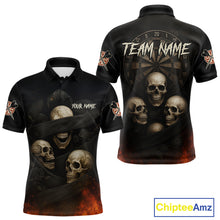 Load image into Gallery viewer, Custom Flames Grunge Roses Black Skull Dart Men Polo Shirt Outfits Dart Jerseys NYN1559