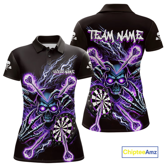 Personalized Purple Skeleton Thunder Lightning Women Dart Polo Shirt Skull Dart Jerseys NYN2119