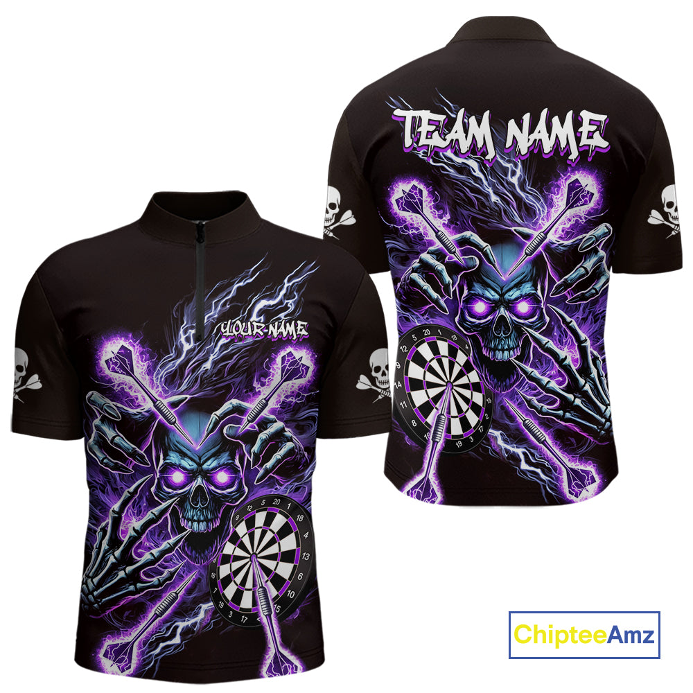 Personalized Purple Skeleton Thunder Lightning Men Dart Quarter- Zip Shirt Skull Dart Jerseys NYN2119