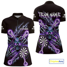 Load image into Gallery viewer, Personalized Purple Skeleton Thunder Lightning Women Dart Quarter- Zip Shirt Skull Dart Jerseys NYN2119
