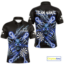 Load image into Gallery viewer, Personalized Blue Skeleton Thunder Lightning Men Dart Polo Shirts Skull Dart Jerseys NYN2120