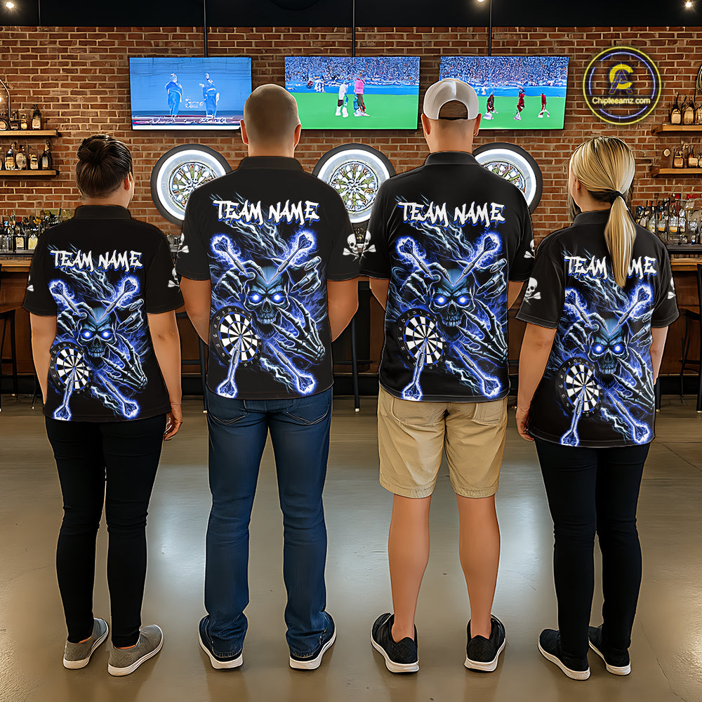 Personalized Blue Skeleton Thunder Lightning Women Dart Polo Shirts Skull Dart Jerseys NYN2120