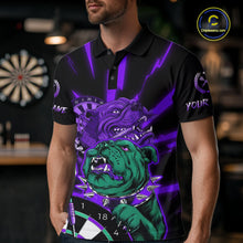 Load image into Gallery viewer, Custom Purple Neon Fierce Bulldog Thunder Men Darts Polo Shirt Funny Dart League Jerseys NYN2126
