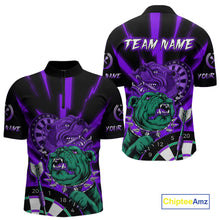 Load image into Gallery viewer, Custom Purple Neon Fierce Bulldog Thunder Men Darts Quarter- Zip Shirt Funny Dart League Jerseys NYN2126