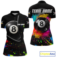 Load image into Gallery viewer, Colorful Splatter 8 Ball Pool Women Billiard Polo &amp; 1/4-Zip Shirt Custom Billiards Balls Attire NYN2392
