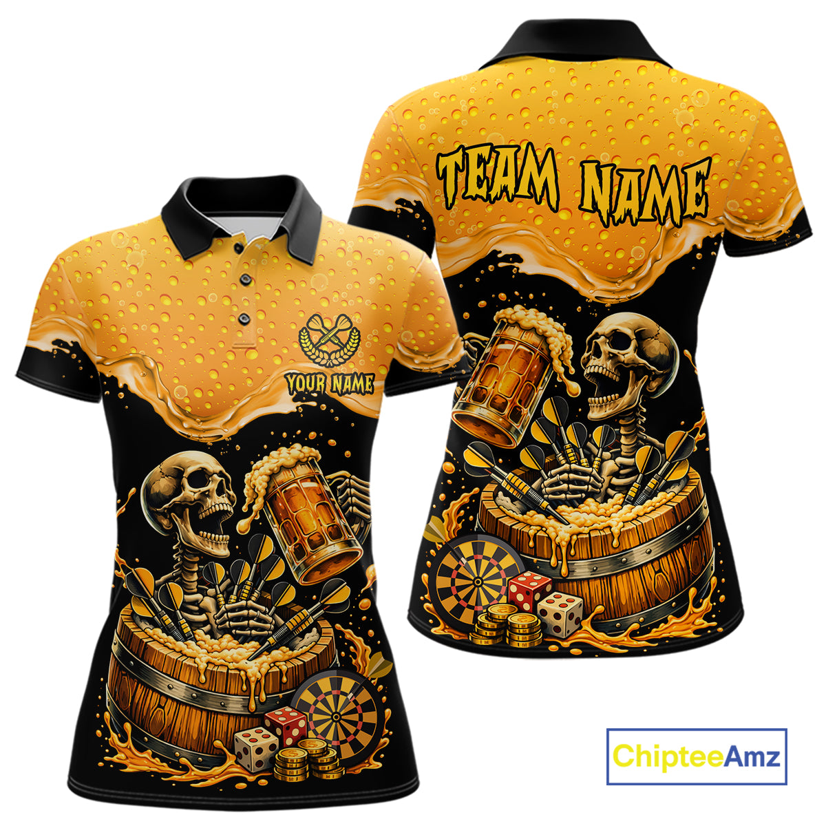Custom Funny Skeleton Play Dart And Beer Dartboard Women Polo Shirt Personalized Dart Team Jerseys NYN2773