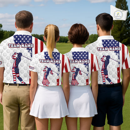 Custom Patriotic Golf Polo Shirts, Grunge US Flag Golf Ball White Men Best Golf Clothing Shirts NYN2991