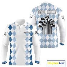 Load image into Gallery viewer, Mens Argyle Pattern Golf Polo Shirts, Blue Argyle Golf Attire Custom Golf Clubs Pattern Upf Shirts NYN2999