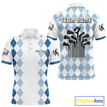 Load image into Gallery viewer, Mens Argyle Pattern Golf Polo Shirts, Blue Argyle Golf Attire Custom Golf Clubs Pattern Upf Shirts NYN2999