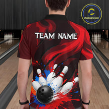 Load image into Gallery viewer, Custom Mens Bowling Colorful Splatter Pin &amp; Ball Shirts, Black &amp; Red Bowling Team Jerseys NYN3420