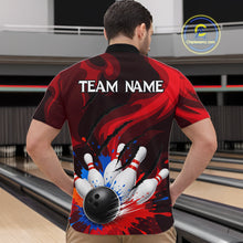 Load image into Gallery viewer, Custom Mens Bowling Colorful Splatter Pin &amp; Ball Shirts, Black &amp; Red Bowling Team Jerseys NYN3420