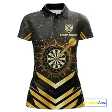 Load image into Gallery viewer, Black And Gold Dartboard Women Dart Polo &amp; 1/4-Zip Shirt Custom Cracked Dart Jersey For Darters NYN3002