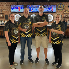 Load image into Gallery viewer, Black And Gold Dartboard Men Dart Polo &amp; 1/4-Zip Shirt Custom Cracked Dart Jersey For Darters NYN3002
