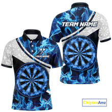 Load image into Gallery viewer, Personalized Blue Flaming Thunder Dartboard Men Darts Polo &amp; 1/4-Zip Shirts Dart Team Jerseys NYN2801