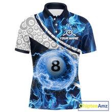 Load image into Gallery viewer, Personalized Blue Flaming Thunder 8 Ball Pool Billiard Shirts For Men Billiard Attire Gifts NYN2802