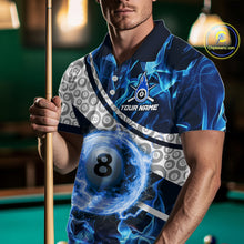 Load image into Gallery viewer, Personalized Blue Flaming Thunder 8 Ball Pool Billiard Shirts For Men Billiard Attire Gifts NYN2802