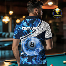 Load image into Gallery viewer, Personalized Blue Flaming Thunder 8 Ball Pool Billiard Shirts For Men Billiard Attire Gifts NYN2802