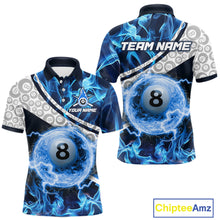 Load image into Gallery viewer, Personalized Blue Flaming Thunder 8 Ball Pool Billiard Shirts For Men Billiard Attire Gifts NYN2802